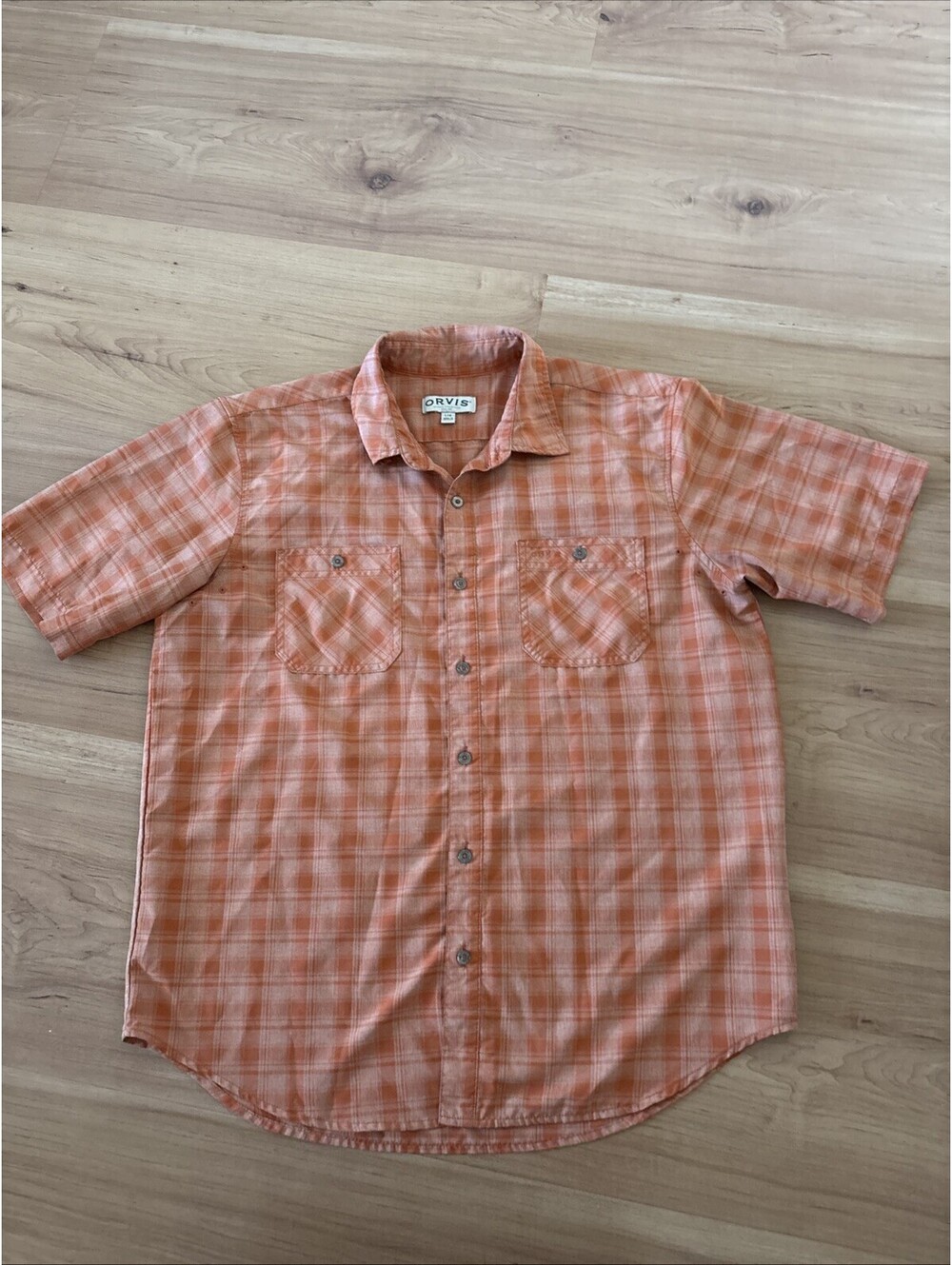 Orvis Classic Collection Men's Large Orange Plaid Short Sleeve Shirt